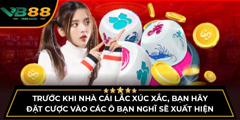 Trước khi nhà cái lắc xúc xắc, bạn hãy đặt cược vào các ô bạn nghĩ sẽ xuất hiện